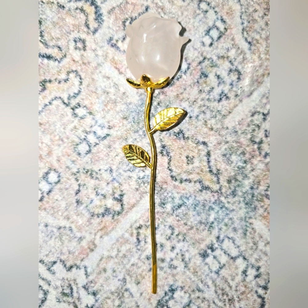 Pink Calcite Rose with Gold Metal Stem 💗🌹